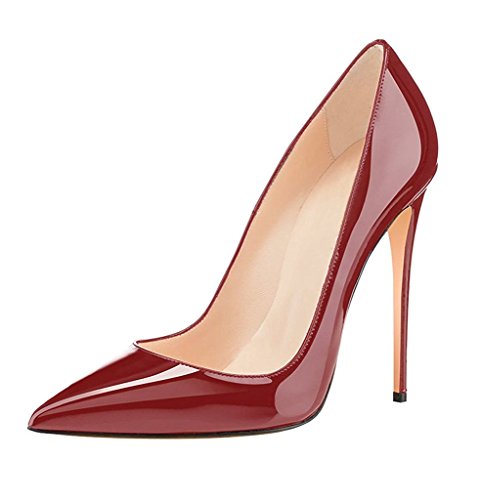 EDEFS Damen Stilettos High Heels Damenschuhe Übergröße Spitze Zehen Pumps Burgundy Größe EU43 von EDEFS