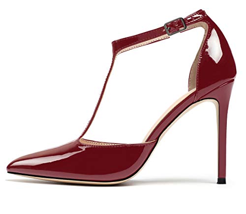 EDEFS Damen T-Spangen Pumps,High Heel Riemchen Schuhe,Damen Spitze Elegant Sandalen Burgundy EU44 EDEFS Damen T-Spangen Pumps,High Heel Riemchen Schuhe,Damen Spitze Elegant Sandalen Burgundy EU44 von EDEFS
