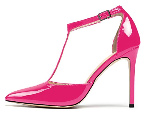 EDEFS Damen T-Spangen Pumps,High Heel Riemchen Schuhe,Damen Spitze Elegant Sandalen Pink EU35 von EDEFS