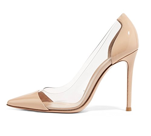 EDEFS Damen Transparent PVC Pumps Stiletto High Heels Spitze Zehen Damenschuhe Beige Größe EU40 von EDEFS