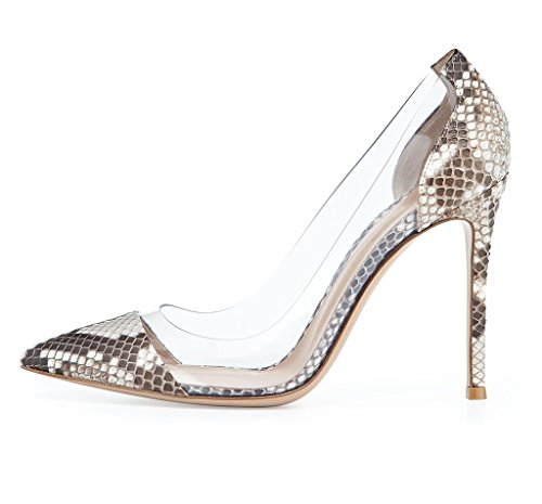 EDEFS Damen Transparent Pumps Stiletto High Heels Spitze Zehen Tiermuster Schuhe Snakeskin Größe EU36 von EDEFS