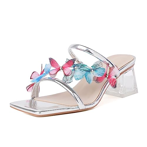 EDEFS Damen Transparente Sandaletten mit klobigem Absatz Temperament Hundert Niedriger Absatz Hausschuhe Silber EU44 EDEFS Damen Transparente Sandaletten mit klobigem Absatz Temperament Hundert Niedriger Absatz Hausschuhe Silber EU44 von EDEFS