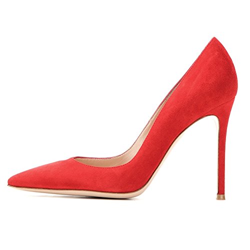 EDEFS Damen Übergröße Stilettos High Heels PU Leder 10cm Pumps Schuhe Red Größe EU42 von EDEFS