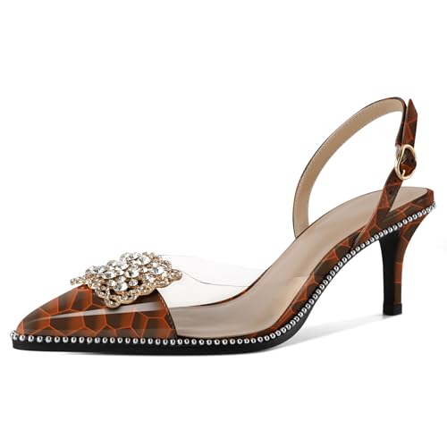 EDEFS Damen Verstellbarer Slingback 6,5 cm Niedrigabsatz mit Perlen Rhinestone Saum & Transparenter PVC Zehenkappe Leuchtendes Orange EU36 EDEFS Damen Verstellbarer Slingback 6,5 cm Niedrigabsatz mit Perlen Rhinestone Saum & Transparenter PVC Zehenkappe Leuchtendes Orange EU36 von EDEFS