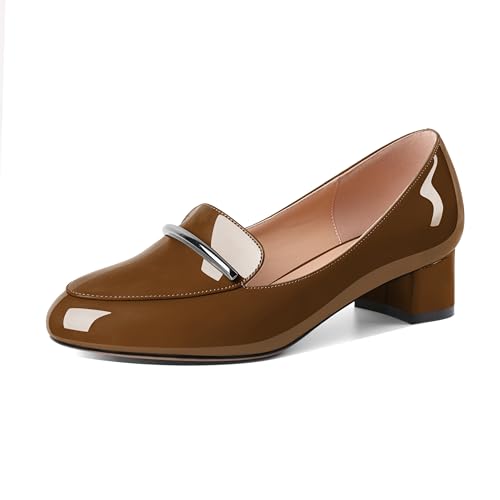 EDEFS Damen Vielseitiger Schlupf Loafer 3,5 cm Niedrigabsatz Dicker Absatz Pumps Rundspitze Patentleder Elegant für Hochzeit Party Arbeit Braun EU43 EDEFS Damen Vielseitiger Schlupf Loafer 3,5 cm Niedrigabsatz Dicker Absatz Pumps Rundspitze Patentleder Elegant für Hochzeit Party Arbeit Braun EU43 von EDEFS