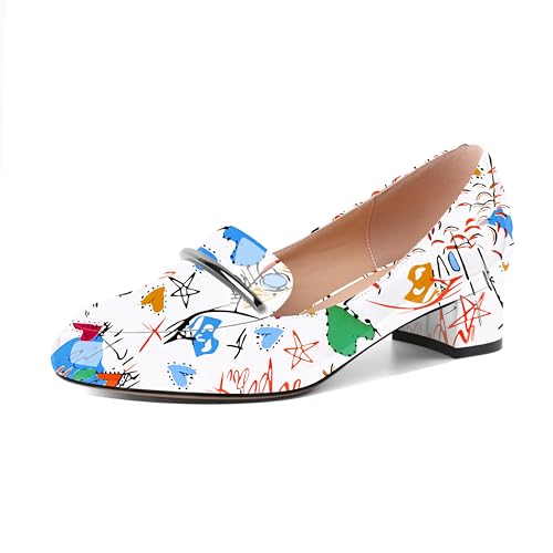 EDEFS Damen Vielseitiger Schlupf Loafer 3,5 cm Niedrigabsatz Dicker Absatz Pumps Rundspitze Patentleder Elegant für Hochzeit Party Arbeit Graffiti Weiß EU43 EDEFS Damen Vielseitiger Schlupf Loafer 3,5 cm Niedrigabsatz Dicker Absatz Pumps Rundspitze Patentleder Elegant für Hochzeit Party Arbeit Graffiti Weiß EU43 von EDEFS