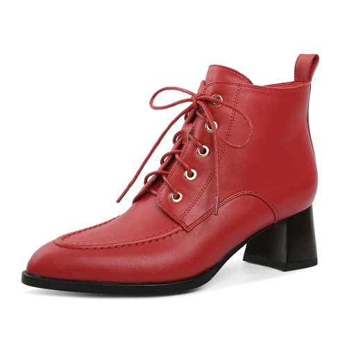 EDEFS Damen Winter Knöchelhohe Stiefeletten mit 5 cm Blockabsatz Spitzer Zeck Reißverschluss Bequeme Schuhe für Alltag Arbeit Hochzeit Party Rot EU40 EDEFS Damen Winter Knöchelhohe Stiefeletten mit 5 cm Blockabsatz Spitzer Zeck Reißverschluss Bequeme Schuhe für Alltag Arbeit Hochzeit Party Rot EU40 von EDEFS