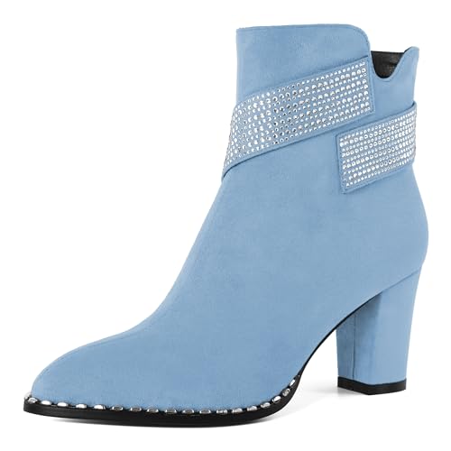 EDEFS Damen spitze Zehe 7.5 CM hoher Blockabsatz Stiefel Stiefelette Bequemer Reißverschluss Winterstiefel Hellblau EU37 EDEFS Damen spitze Zehe 7.5 CM hoher Blockabsatz Stiefel Stiefelette Bequemer Reißverschluss Winterstiefel Hellblau EU37 von EDEFS