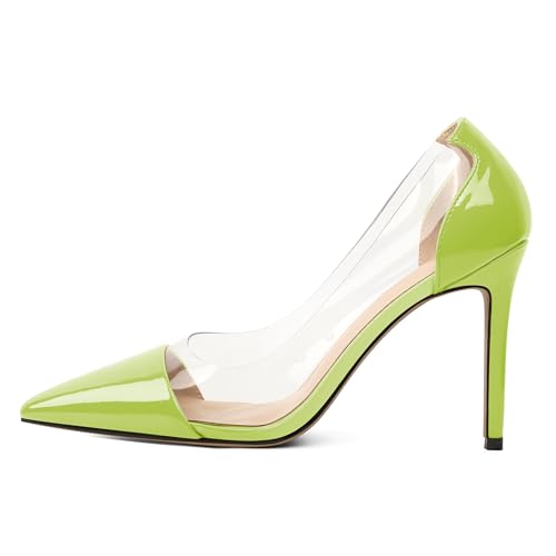 EDEFS Damenmode Pumps Transparent Klar PVC & Spitze Zehe 4 Zoll Stiletto Absatz Slip On Design Arbeitstreffen Hochzeit Gänge Party Nächte Hellgrün EU39 von EDEFS