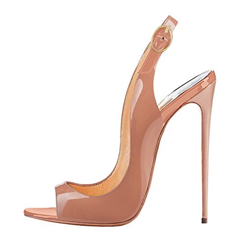 EDEFS Damenschuhe Faschion Allenissima 120mm Peep Toe Slingback High Heel Sandals Schuhe Beige EU40 von EDEFS