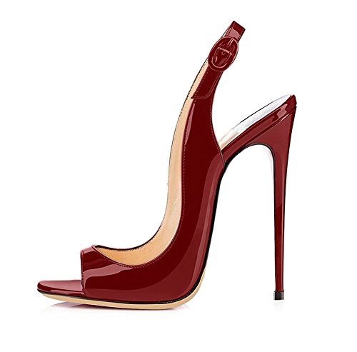 EDEFS Damenschuhe Faschion Allenissima 120mm Peep Toe Slingback High Heel Sandals Schuhe Bordeaux EU36 von EDEFS