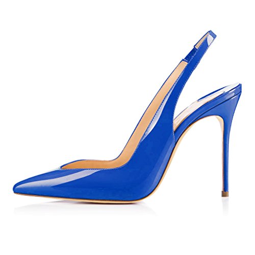 EDEFS Damenschuhe High Heels Lackleder Slingback Pumps mit Stiletto Blau Größe EU41 von EDEFS