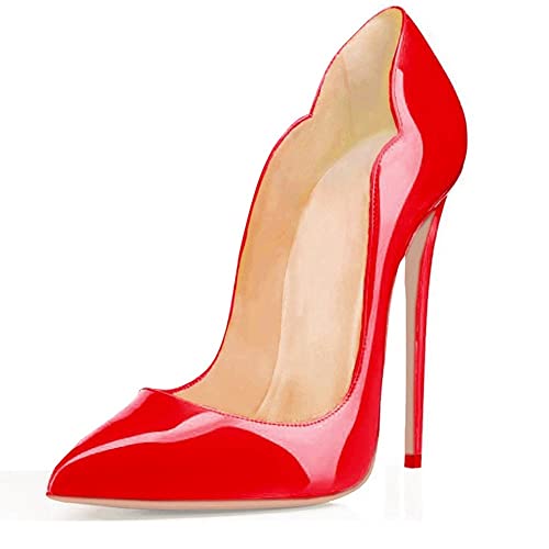 EDEFS Damenschuhe Mode High Heels Spitze Zehe Stilettos Pumps Cut Out Rot EU37 von EDEFS