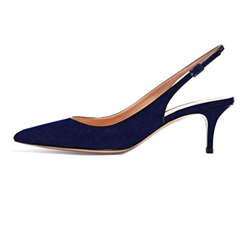 EDEFS Damenschuhe Spitze Zehen Slingback Schnalle Pumps für Party und Club Navy Größe EU43 von EDEFS