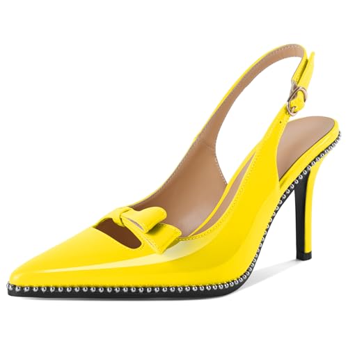 EDEFS Elegante Silberperlen Stilettoabsatz Damen Slingback Pumps mit 9 cm Spitzenschuh für Hochzeits Feiern und Selbstbewusste Arbeits Momente Gelb EU44 von EDEFS