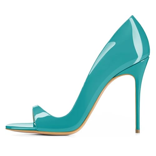EDEFS Frauen Übergröße Damenschuhe Mehrfarbig Peep-Toe High Heels Pumps mit Stilettos Blau Größe EU38 von EDEFS