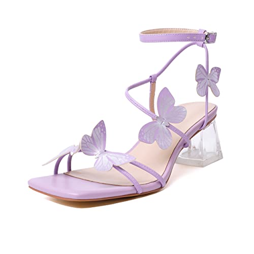 EDEFS Frauen verspielt Schmetterling Low Heel Chunky Sandalen Violett EU39 von EDEFS