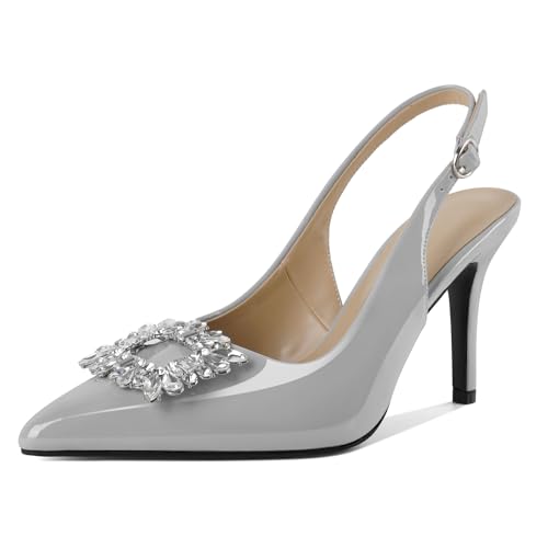 EDEFS Funkelnde Kristall Slingback Pumps Damen 9 cm High Heel Spitzenschuh Schuhe für glamouröse Hochzeitsnächte Stylische Partys und Selbstbewusste Arbeitstage Grau EU37 von EDEFS