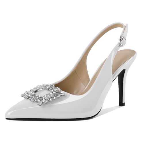 EDEFS Funkelnde Kristall Slingback Pumps Damen 9 cm High Heel Spitzenschuh Schuhe für glamouröse Hochzeitsnächte Stylische Partys und Selbstbewusste Arbeitstage Weiß EU37 EDEFS Funkelnde Kristall Slingback Pumps Damen 9 cm High Heel Spitzenschuh Schuhe für glamouröse Hochzeitsnächte Stylische Partys und Selbstbewusste Arbeitstage Weiß EU37 von EDEFS