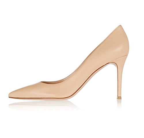 EDEFS Klassische Damen Basic Pumps Lederoptik Stilettos Abendschuhe Nude Größe EU37 von EDEFS