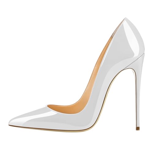 EDEFS Klassische Damen Lack Pumps Stilettos High Heels Abend Schuhe Bequem White Größe EU39 von EDEFS