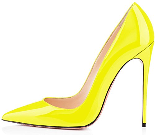 EDEFS Klassische Damen Lack Pumps Stilettos High Heels Abend Schuhe Stilettos 12CM Gelb Größe EU35 von EDEFS