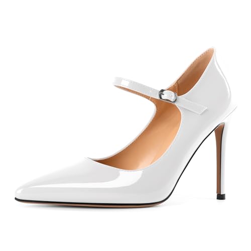 EDEFS Klassische Mary Jane Pumps Damen 4 Zoll High Heel in Vielseitigem mit Spitzenschuh für Arbeit/Party Weiß EU37 EDEFS Klassische Mary Jane Pumps Damen 4 Zoll High Heel in Vielseitigem mit Spitzenschuh für Arbeit/Party Weiß EU37 von EDEFS