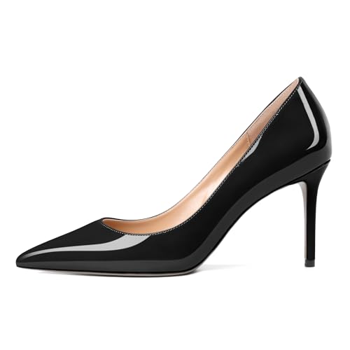 EDEFS Konferenzsaal zur Traualtar Pumps 8cm Stiletto Lackleder Slip On mit Spitzenkappe Business Braut Essential L Schwarz EU41 von EDEFS
