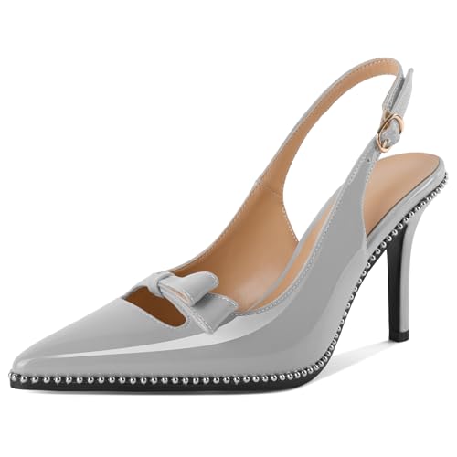 EDEFS Luxuriöser Slingback Stilettoabsatz Damen 9 cm Spitzenschuh Pumps mit Silberperlen Saum für Hochzeiten Partys und Arbeits Styling Grau EU40 von EDEFS