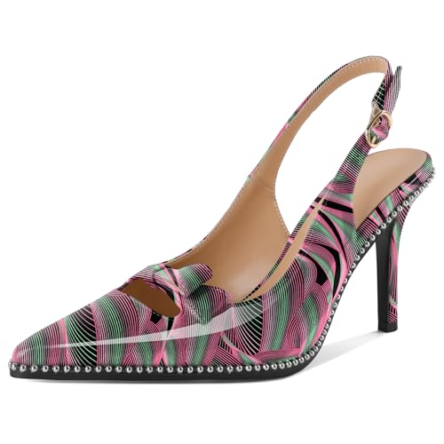 EDEFS Luxuriöser Slingback Stilettoabsatz Damen 9 cm Spitzenschuh Pumps mit Silberperlen Saum für Hochzeiten Partys und Arbeits Styling Welle EU40 von EDEFS