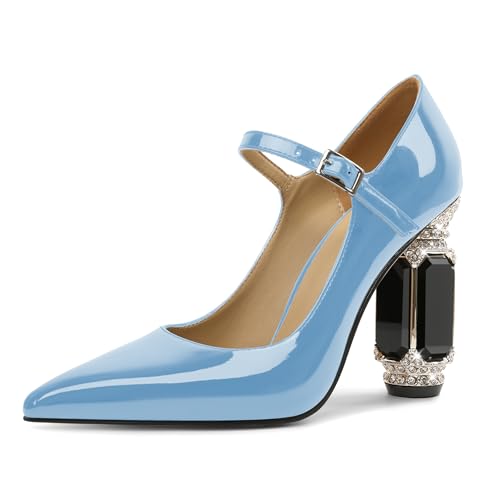 EDEFS Mary Jane Pumps Damen Einfach zu Tragen Lackleder 9 cm Blockabsatz mit Funkelndem Kristall Strass Spitze Zehe für Hochzeiten Galas & Alltag Hellblau EU41 EDEFS Mary Jane Pumps Damen Einfach zu Tragen Lackleder 9 cm Blockabsatz mit Funkelndem Kristall Strass Spitze Zehe für Hochzeiten Galas & Alltag Hellblau EU41 von EDEFS
