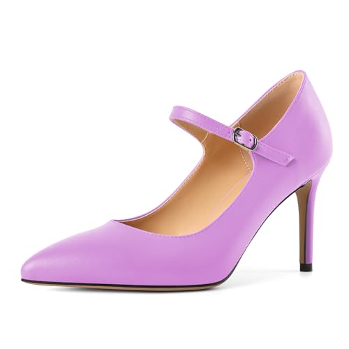 EDEFS Mode Stilettoabsatz Pumps Damen Mary Jane mit 8,5 cm Höhe Spitzenschuh & Matt Leder für Arbeit/Party Hellviolett EU37 EDEFS Mode Stilettoabsatz Pumps Damen Mary Jane mit 8,5 cm Höhe Spitzenschuh & Matt Leder für Arbeit/Party Hellviolett EU37 von EDEFS