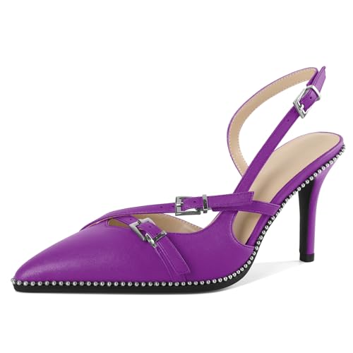 EDEFS Mode Stilettoabsatz Pumps Damen Slingback mit 3,5 Zoll Höhe Perlen Details Schnallen Verschluss & Matt Spitzenschuh Lila EU39 EDEFS Mode Stilettoabsatz Pumps Damen Slingback mit 3,5 Zoll Höhe Perlen Details Schnallen Verschluss & Matt Spitzenschuh Lila EU39 von EDEFS