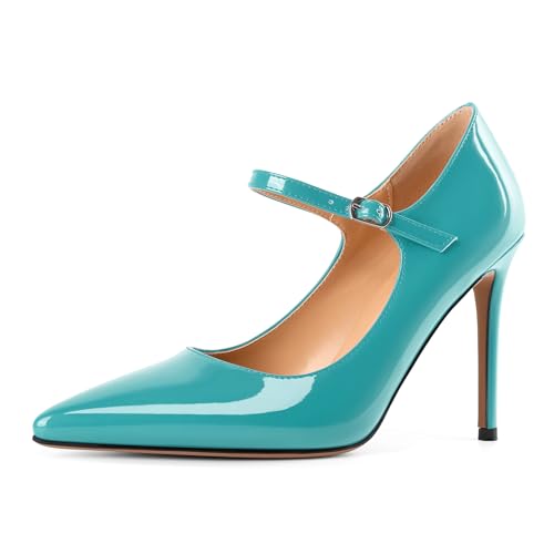 EDEFS Modische Stilettoabsatz Pumps Damen Mary Jane mit 4 Zoll Höhe Spitzenschuh & Metall Schnallendetails Türkis EU38 EDEFS Modische Stilettoabsatz Pumps Damen Mary Jane mit 4 Zoll Höhe Spitzenschuh & Metall Schnallendetails Türkis EU38 von EDEFS