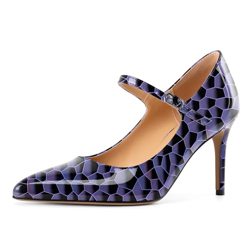 EDEFS Modische Stilettoabsatz Pumps Damen Mary Jane mit 8.5 cm Höhe Spitzenschuh & Metall Schnallendetails Glänzend Violett EU38 EDEFS Modische Stilettoabsatz Pumps Damen Mary Jane mit 8.5 cm Höhe Spitzenschuh & Metall Schnallendetails Glänzend Violett EU38 von EDEFS
