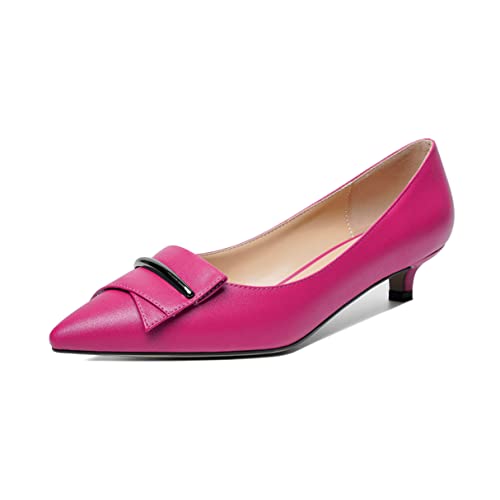 EDEFS Niedriger Absatz Pumps Damen Schlupfschuhe Pumps Spitze Zehenkappe Kätzchenabsatz 3.5 cm für Hochzeit Büro Heißes Rosa Matt EU40 von EDEFS