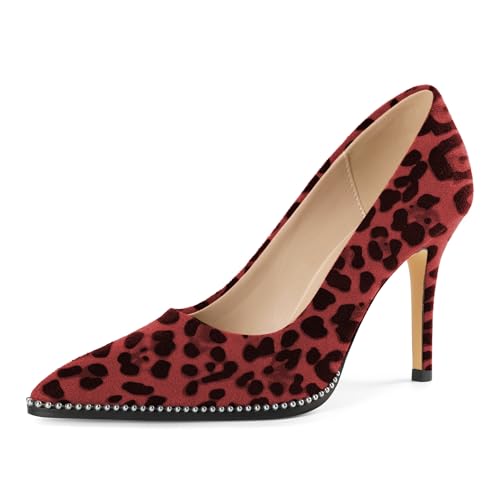 EDEFS Professionelle Spitzenschuh Pumps Damen Slip On 8.5 cm High Heel in Wildleder mit Perlen Akzenten Leopard Rot EU42 EDEFS Professionelle Spitzenschuh Pumps Damen Slip On 8.5 cm High Heel in Wildleder mit Perlen Akzenten Leopard Rot EU42 von EDEFS