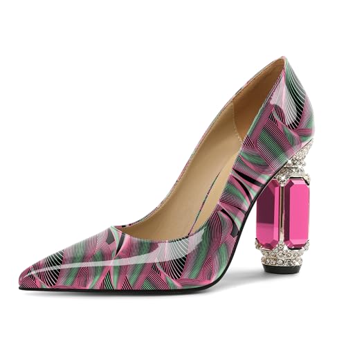 EDEFS Pumps Damen Eventtauglich Lackleder 9 cm Blockabsatz Funkelnde Kristall Strass Akzente Spitze Zehe Schlupf für Hochzeiten Galas & Rote Teppich Welle EU44 von EDEFS