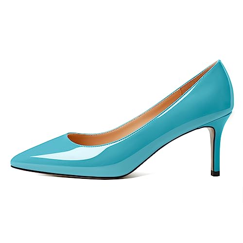 EDEFS Pumps Slip On 6,5cm Kittenabsatz mit Spitzenzehen Elegant für Trauung/Büro/Prom Türkis EU44 von EDEFS