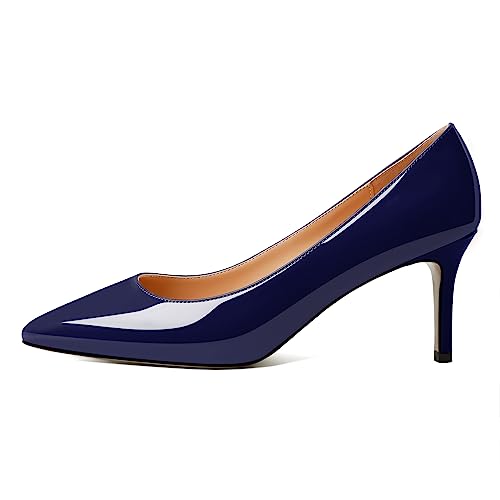 EDEFS Pumps Slip On 6cm Kittenabsatz mit Spitzenzehen Elegant für Trauung/Büro/Prom Lack Marine EU38 von EDEFS