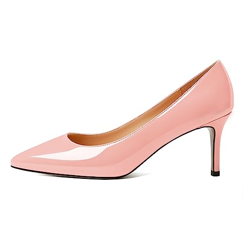 EDEFS Pumps Slip On 6cm Kittenabsatz mit Spitzenzehen Elegant für Trauung/Büro/Prom Lack Rosa EU38 von EDEFS