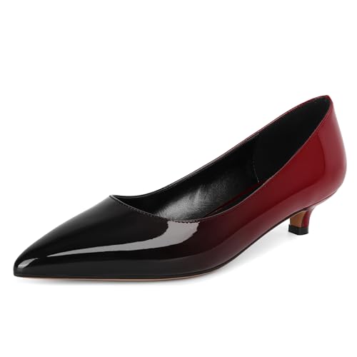 EDEFS Pumps für Frauen Kitten Heel 1.4 Inches Slip On Closure Pointed Toe Geschlossene Zehe Geeignet für Büro & Abendveranstaltungen Schwarz Rot EU42 von EDEFS