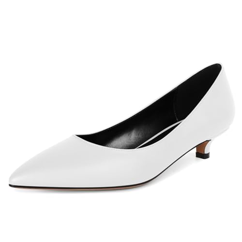 EDEFS Pumps für Frauen Kitten Heel 1.4 Inches Slip On Pointed Geschlossene Zehe Geeignet für Büro & Party White EU38 von EDEFS