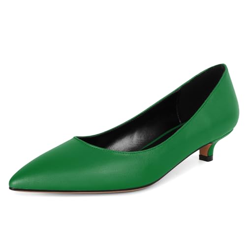 EDEFS Pumps für Frauen Kitten Heel 1.4 Inches Slip On Pointed Geschlossene Zehe Ideal für Büro & Partyeinstellungen Matt Grün EU41 von EDEFS
