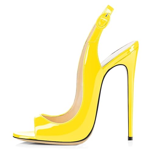 EDEFS Sandalen für Frauen Klassischer Stilettoabsatz 4,7" Offene Zehe Runder Zeh Akzent Verstellbarer Schnallenverschluss Unverzichtbar für Modepartys Gelb EU38 EDEFS Sandalen für Frauen Klassischer Stilettoabsatz 4,7" Offene Zehe Runder Zeh Akzent Verstellbarer Schnallenverschluss Unverzichtbar für Modepartys Gelb EU38 von EDEFS
