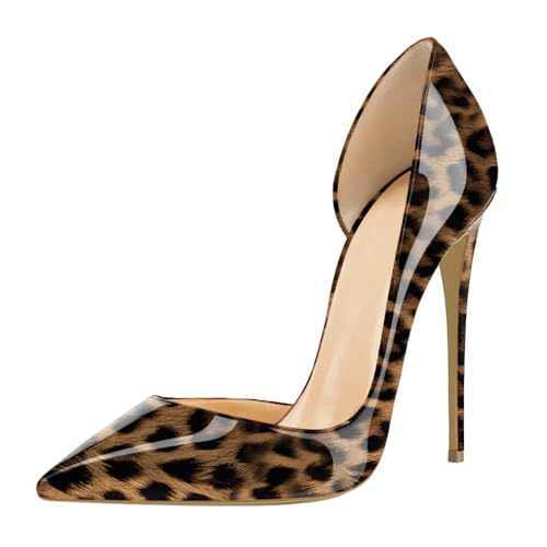 EDEFS Schlupf Pumps D'Orsay Stil 12CM High Heel Spitzenschuh Design für Hochzeitsbräute & Business Events Leopard EU38 von EDEFS