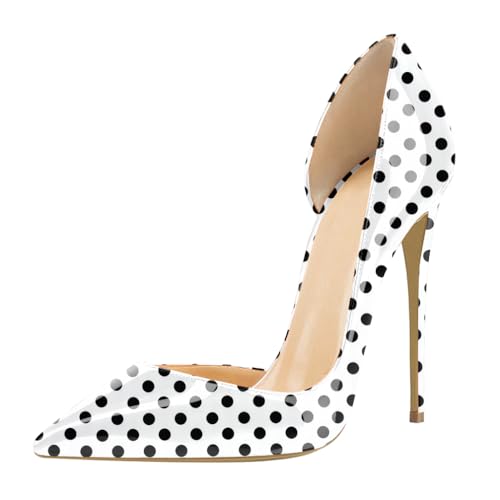 EDEFS Schlupf Pumps D'Orsay Stil 12CM High Heel Spitzenschuh Design für Hochzeitsbräute & Business Events Polka Dot EU38 von EDEFS