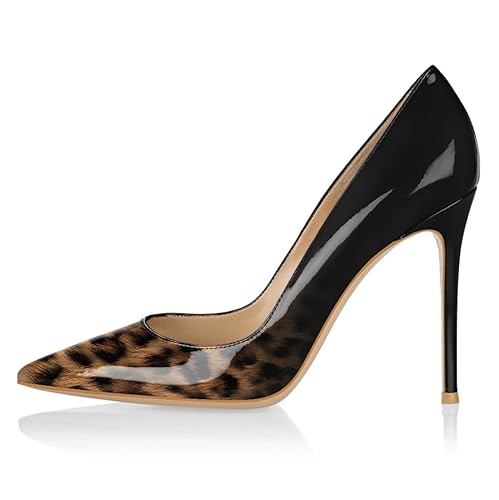 EDEFS Slip On Pumps für Frauen Elegante Stiletto Heel 4 Zoll Geschlossene Zehe & Pointed Toe Style für Modische Partys Leopard Schwarz EU41 von EDEFS