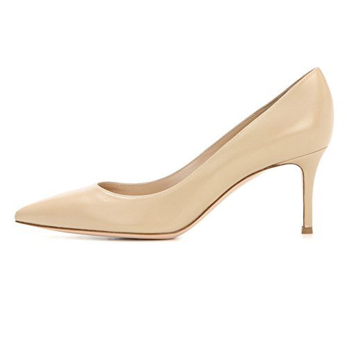 EDEFS Spitz Damen Pumps Klassische Kitten Heel Absatz Pointed Toe Schuhe Beige Größe EU44 von EDEFS