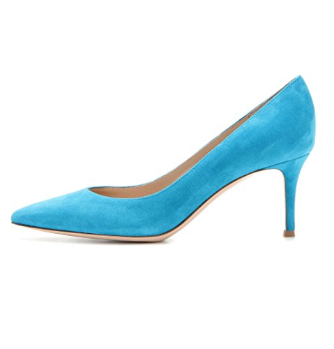 EDEFS Spitz Damen Pumps Klassische Kitten Heel Absatz Pointed Toe Schuhe Blau Größe EU36 von EDEFS
